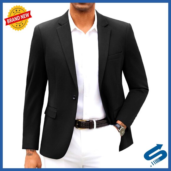 Men's Stretch Knit Blazer Sport Coat One Button Casual Suit Jacket